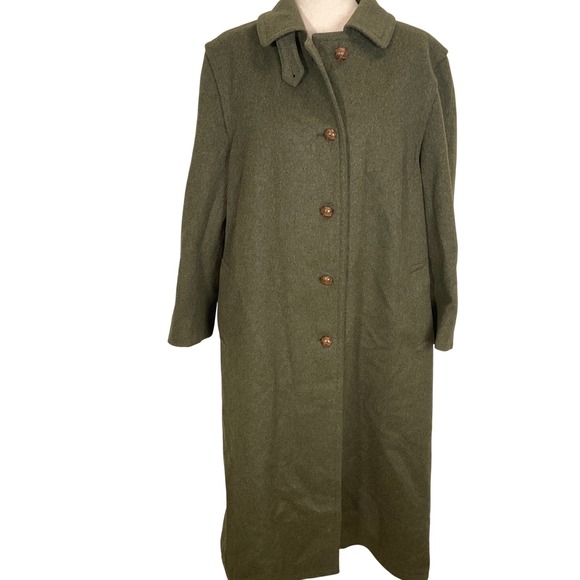 Salco Overcoat Womens XLarge Olive Green Button Alpaca Wool Austria Vintage